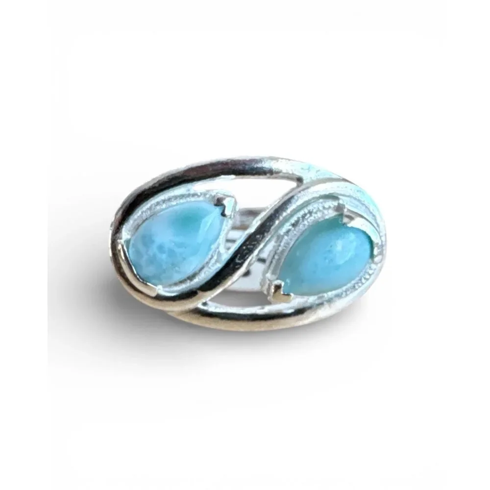 Caribbean Larimar Solid 925 Sterling Silver Ring 7
